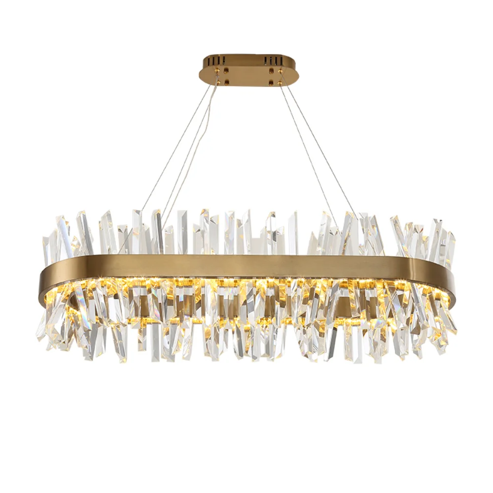 New Crystal Chandelier Rectangle Modern LED Golden Restaurant Light Luxury Upscale Villa Living Room Crystal Light