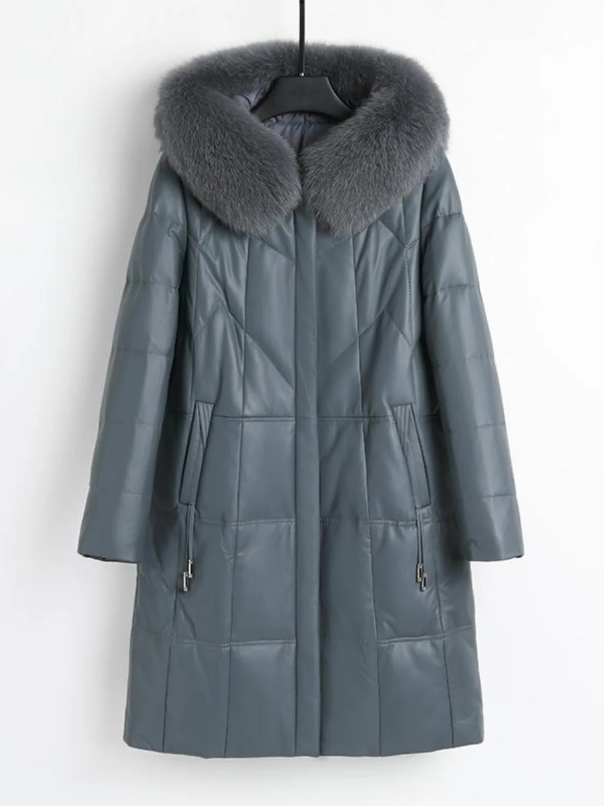 Haze Blue толстый меховой воротник из овчины новинка 2024 зимняя женская облегающая