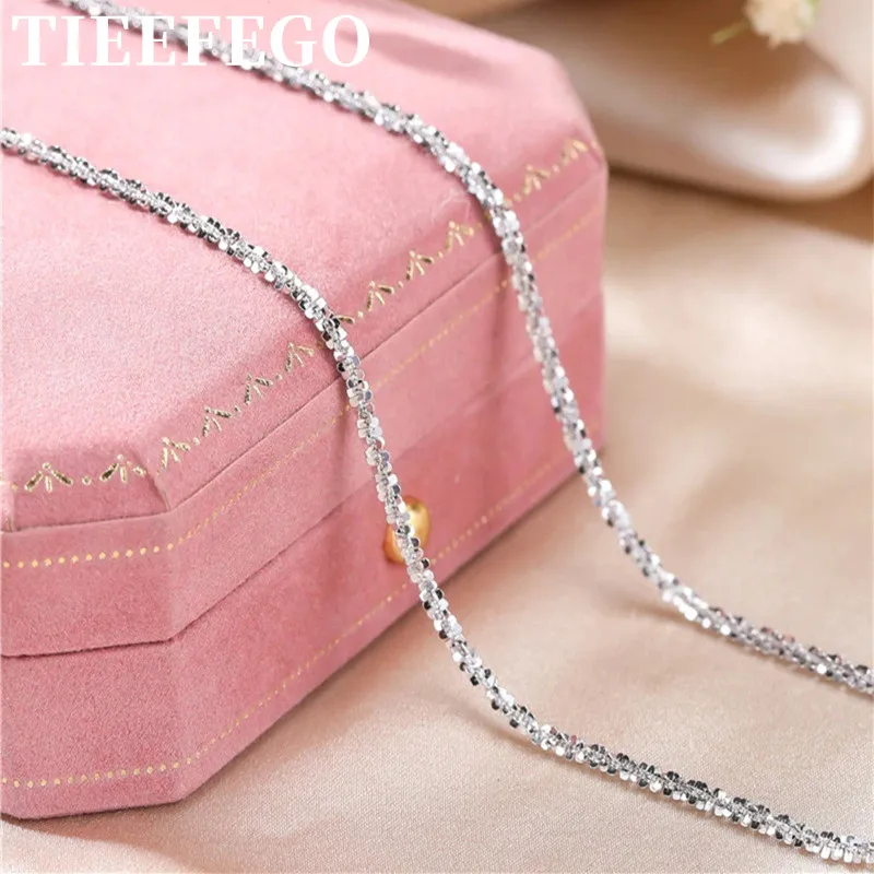 

Authentic Italian S925 Sterling Silver Necklace Sparkling Clavicle Chain Sweater Chain High Jewelry For Woman Charm Jewelry Gift