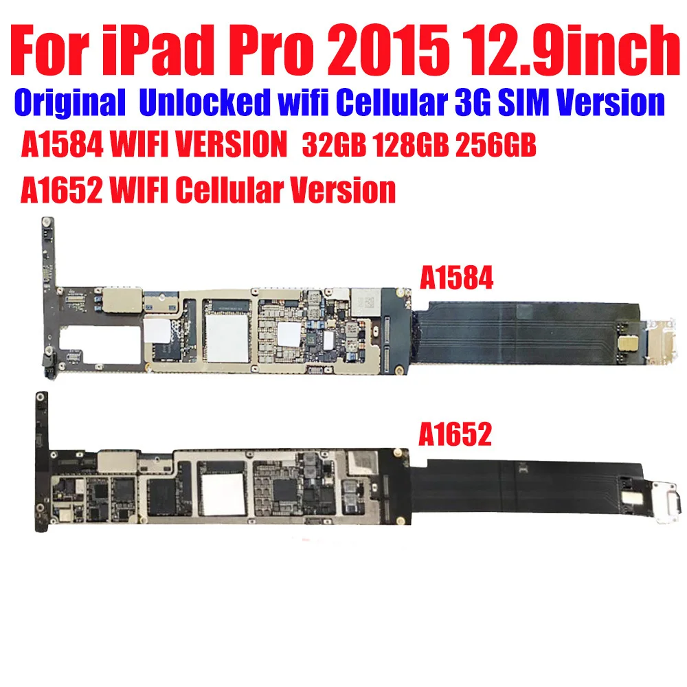 

Original Motherboard for iPad Pro 12.9inch Logic boards with IOS System without iCloud A1584 WIFI Version A1652 WLAN Cellular