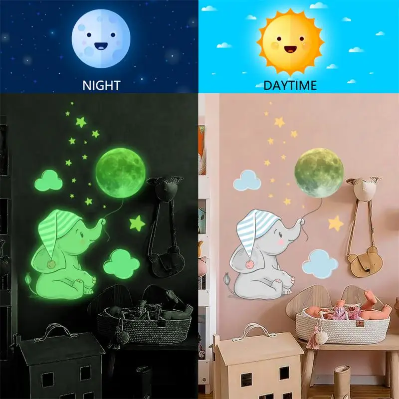 

Moon Baby Elephant Wall Sticker Luminous Bedroom Baby Kids Room Decoration Decals Glow In The Dark Home Decoration Stickers