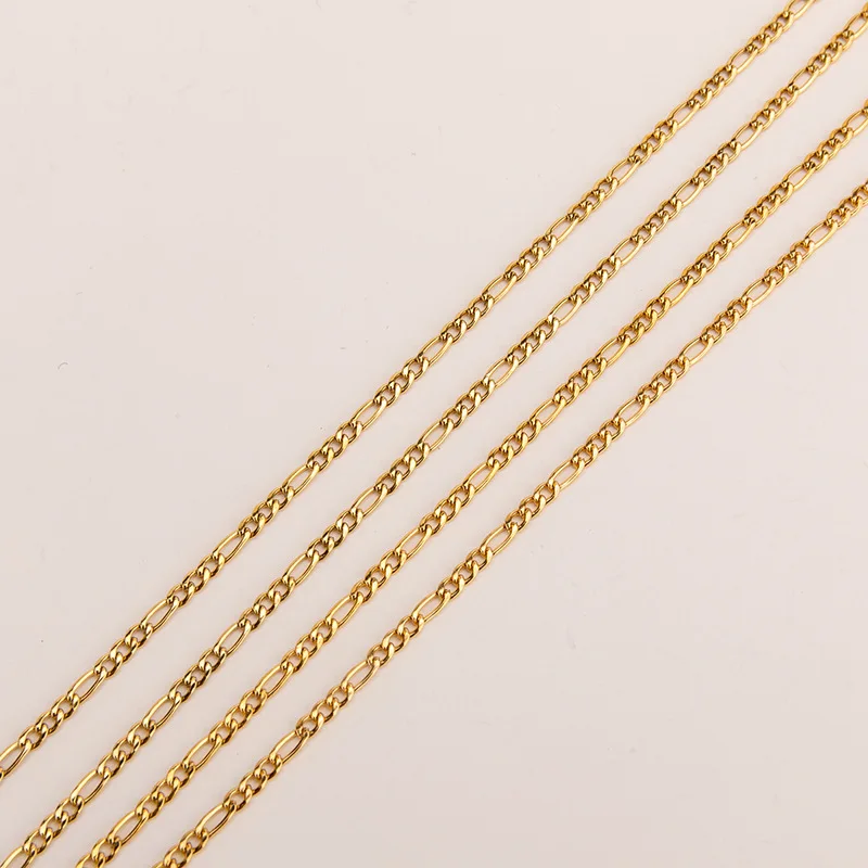 

5M European And American Hot Sale New Simple Stainless Steel NK Chain 3:1 Titanium Steel Figaro Necklace Side Flat DIY Chain