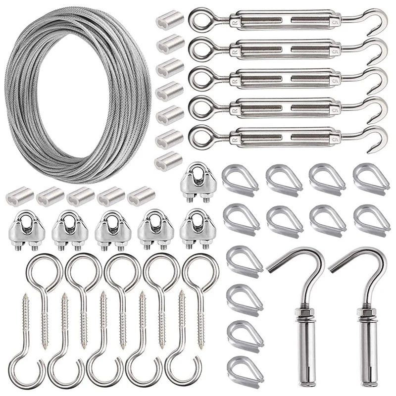 

30M Garden Wire For Climbing Plants,Wire Fence Wire Rope Clips Turnbuckle Wire Tensioner For String Lights Hanging Kit