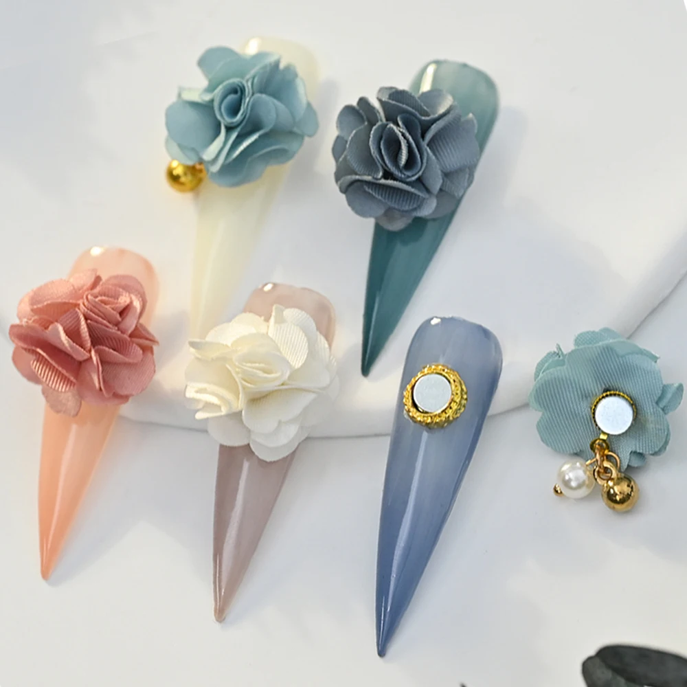 

5Pcs Cloth Flower Tie 3D Nail Art Decors Detachable Magnetic With Pearl Pendants Magnetic Attraction Jewelry Manicure Accessory=