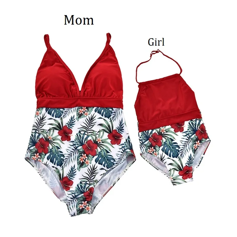 

Flower Mother Daughter Matching Swimsuits Family Set Mom Baby Mommy and Me Bikini Dresses Clothes One-Piece Woman Girl Swimwear