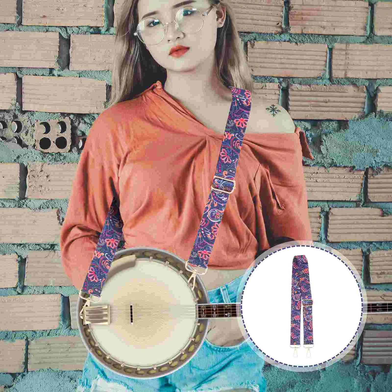 

Electric Guitar Banjo Strap Adjustable Decorative Belt Polyester Colorful Printed