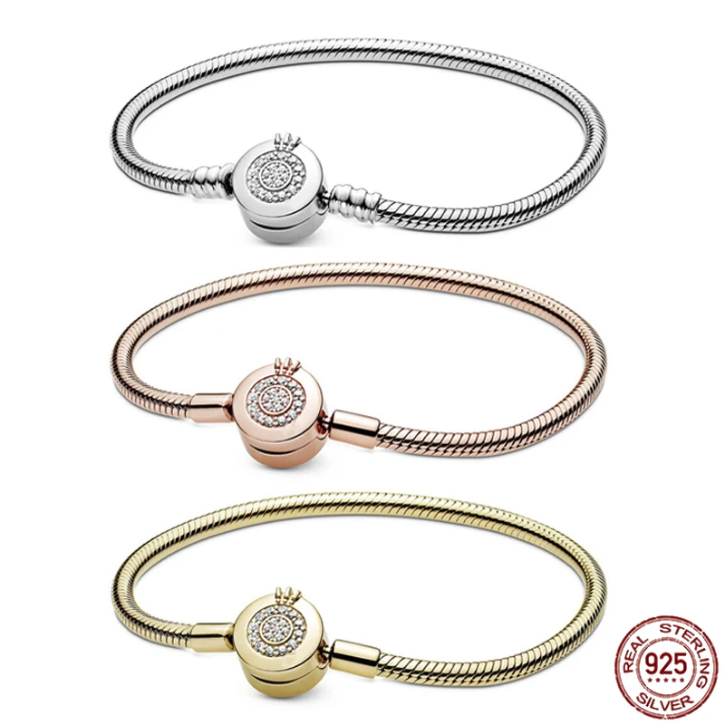 

Rose Gold Crown Snake Bone Chain Bracelet Suitable For Original 925 Sterling Silver Charm Beaded DIY Fashion Women Bracelet Gift