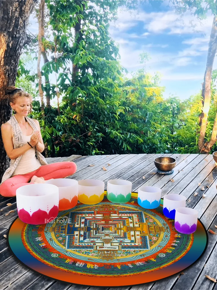 

Kalachakra ковер "мандала" Рабочая чаша для пения женский Коврик для медитации круглый коврик подушка для религиозного алтаря с кристаллами маятниковые прокладки 140 см