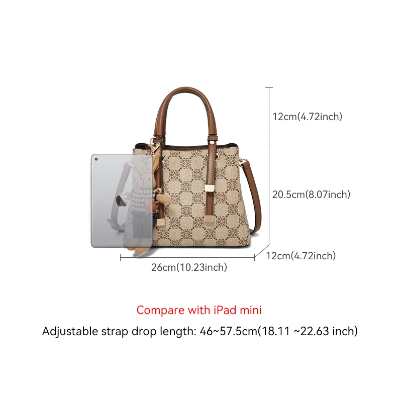 FOXER Office Commute Women's Printing Handbag PU Leather Lady Tote Mother's Crossbody Shoulder Bag Monogram Design Top Hand Bags