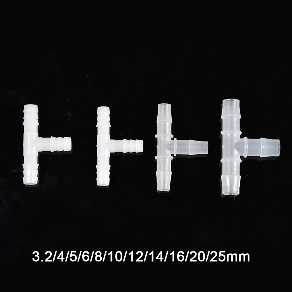 

2/5/10pcs 3.2/4/5/6/8/10/12/14/16/20/25mm T Joiner Piece 3 Way Plastic Barbed Pipe Hose Connector Food Grade