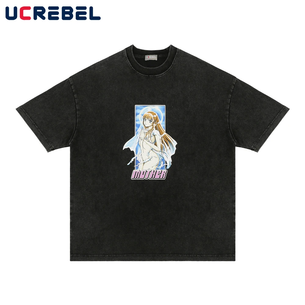 

Футболка мужская хлопковая с коротким рукавом, двухмерная уличная одежда с мультипликационным принтом, Повседневная Свободная рубашка с э...