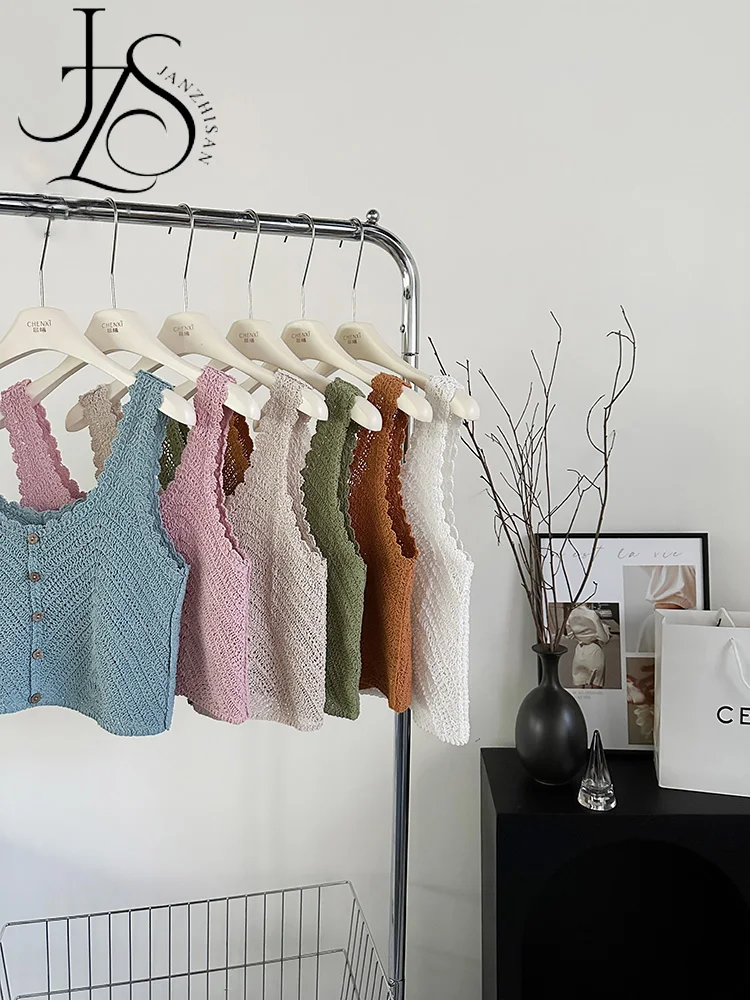 Хлопковые вязаные крючком майки JANZHISAN летние повседневные выходные топы без