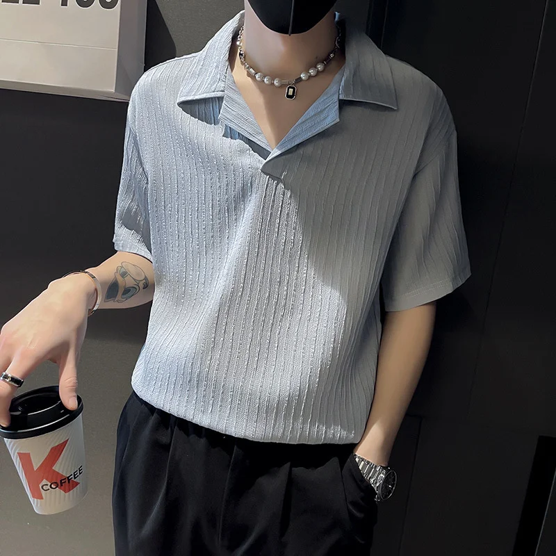 

High quality Polo collar shirt design sense, small number of men's half shirt, summer thin, solid, wild, net red, short sleeved