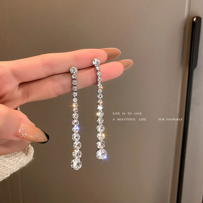 

S925 Sterling Silver Needle Glittering Zirconia Decor Drop Earrings Party Jewelry