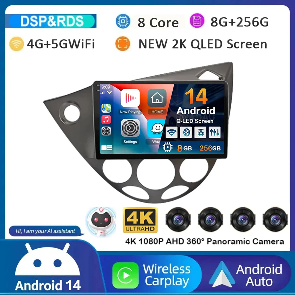 Автомобильная магнитола 9 &quotAndroid 14 для Ford Fiesta 1995-2001 Focus MK1 1998-2004 2 Din стерео