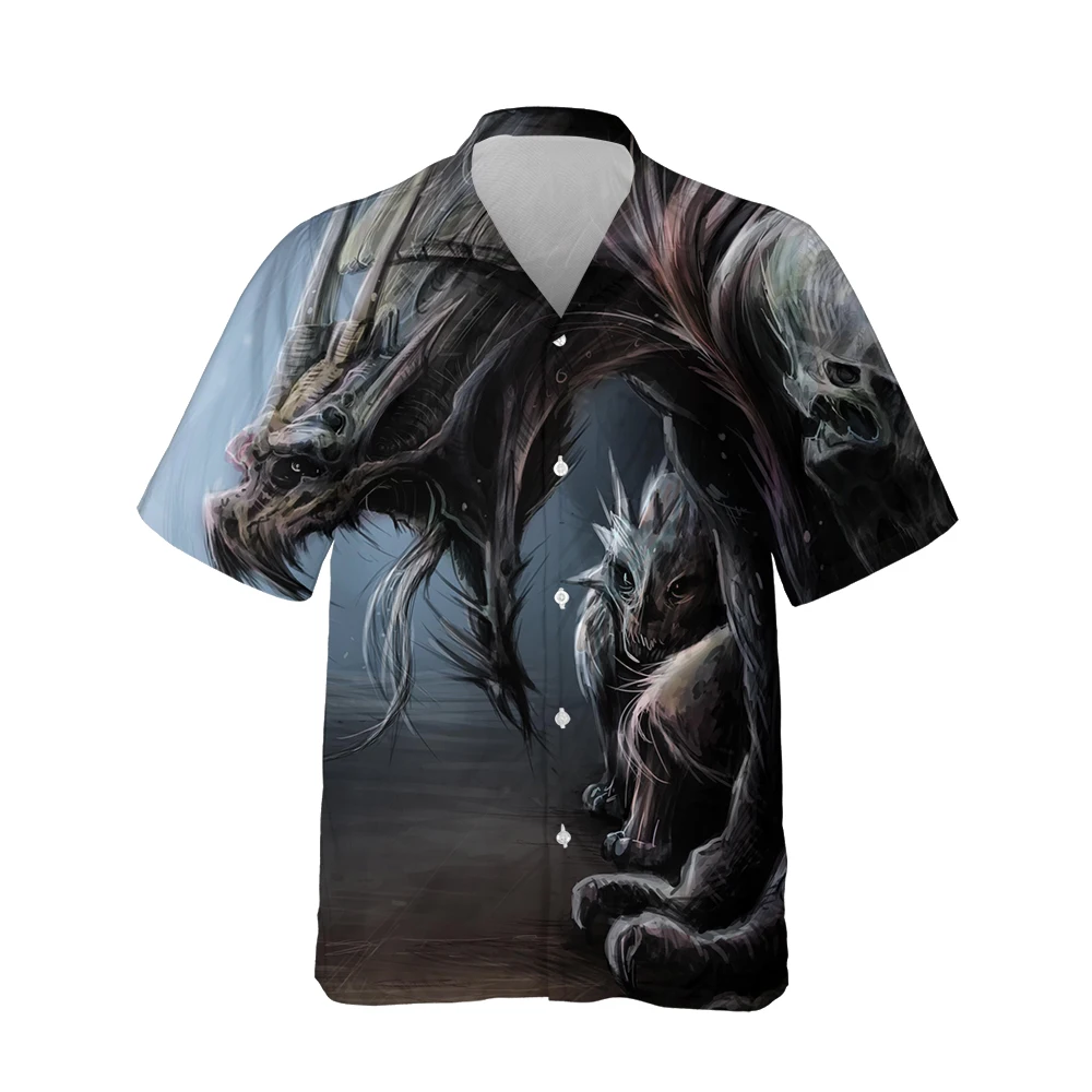 Jumeast 3d Abstract Funny Monster Printed Hawaiian Shirt Men Short Sleeve Fashion Anime Shirts Men Casual Loose Tops Streetwear