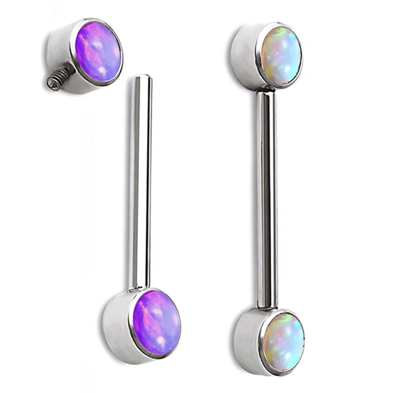 

G23 Titanium Opal Nipple Ring Barbell Nipple PIERC Bar Tongue Ring Women helix nipple nails classic snug Piercing Body Jewelry