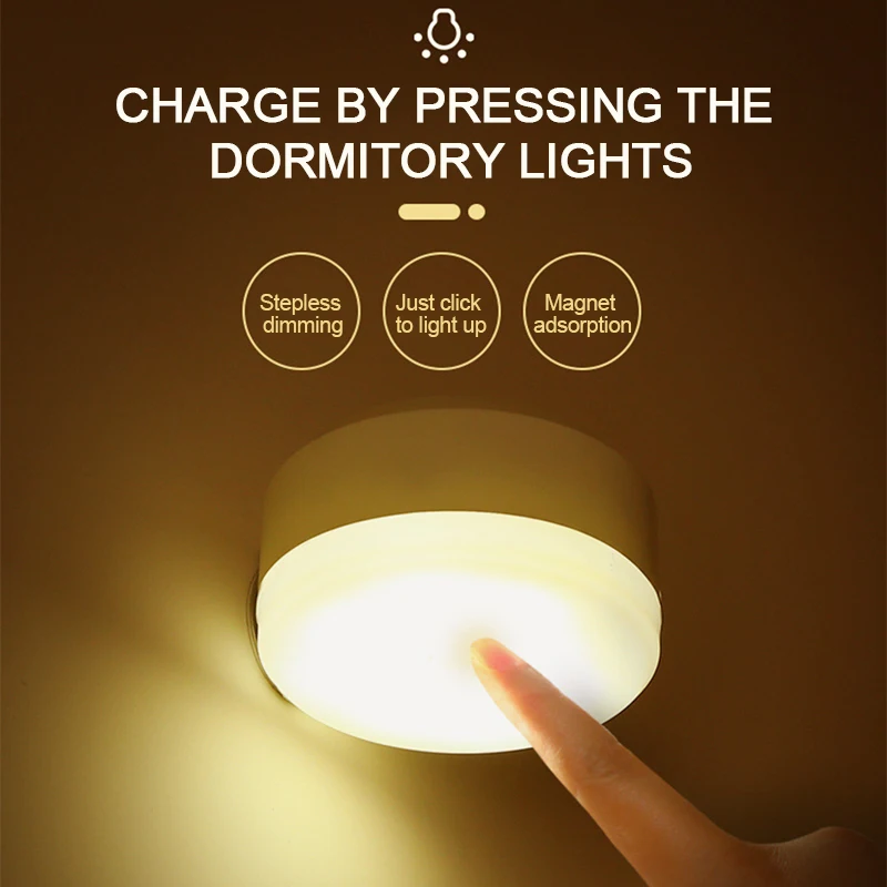 

6 LED Touch Night Light Charging Stepless Dimming Energy Saving Home Cabinet Lighting Dormitory Reading Night Lamp Magnetic Base