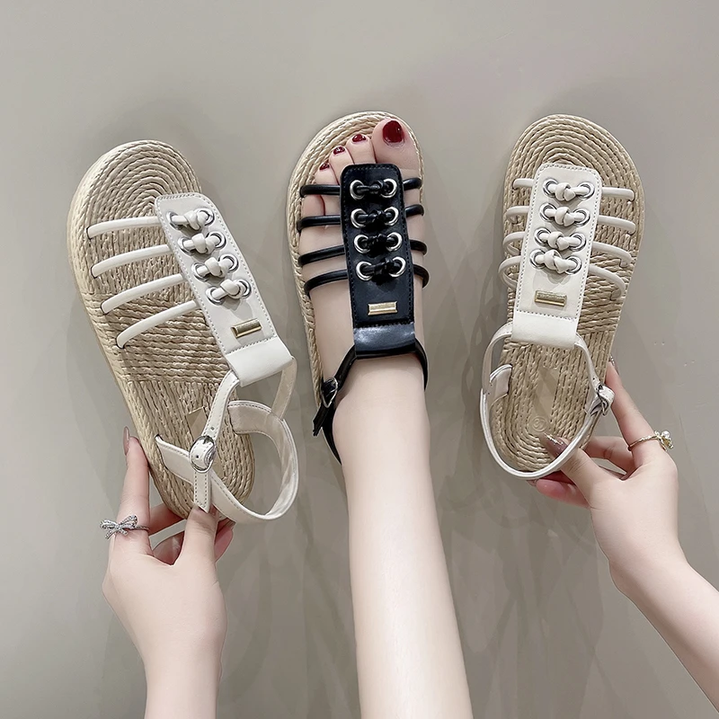 

BCEBYL Women's Shoes New Fashion Women's Sandals Buckle Fish Mouth Shoes Ladies Flat Casual Beach Sandals Shoes for Women