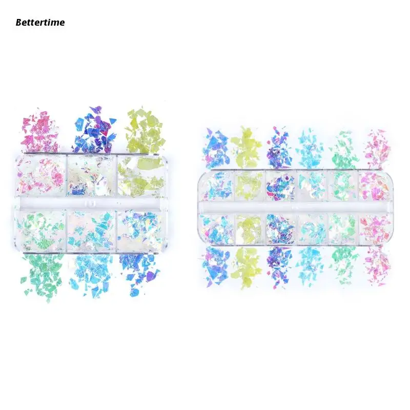 

B36D 6/12 Colors Nail Art Sequins Highlight Irregular Cellophane Large Fragments Set Nail Polish Jewelry Material Epoxy Patch