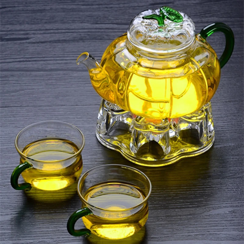 Прозрачное стекло термостойкий чайник в форме сердца подогреватель основание