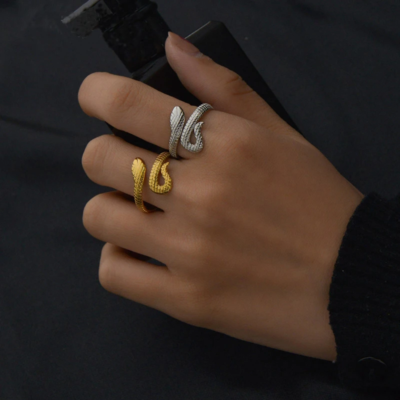 

Fashion Snake-shaped Titanium Steel Ring Unisex Punk Exaggerated Opening Adjustment Ring Trendy Personality Accessories