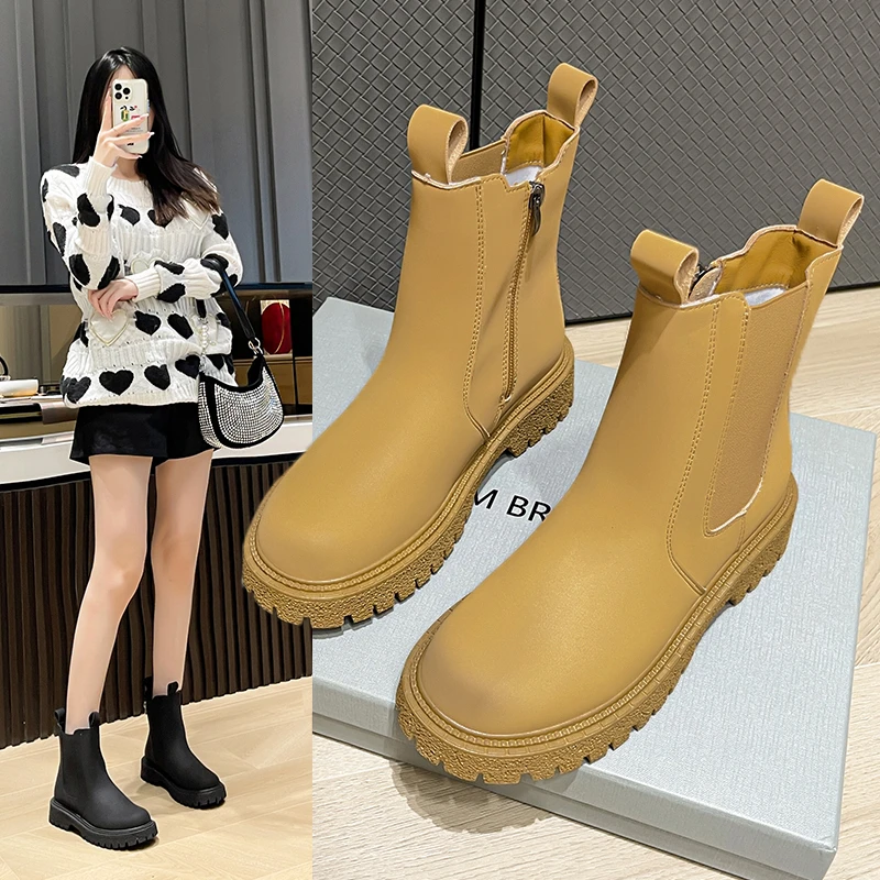 

Fashion New Women's Side Zipper Ankle Boots Platform Thick High Heel Ladies Boots Winter Woman Shoes Black Boot boots