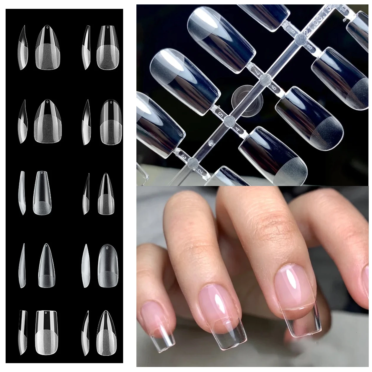 

120 шт., прозрачные накладные ногти с полным покрытием, полуматовые накладные ногти в капсулах, американский гель для ногтей, аксессуары для искусственного маникюра