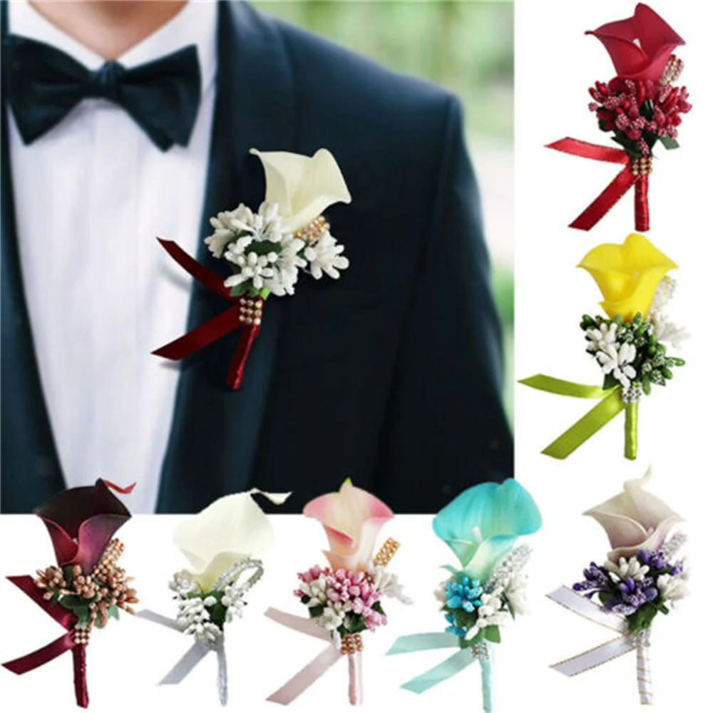 

Wedding Bride Groom Simulation Flower Corsage Brooch Men Women Artificial Boutonniere Flower Clips Bridal Prom Decoration