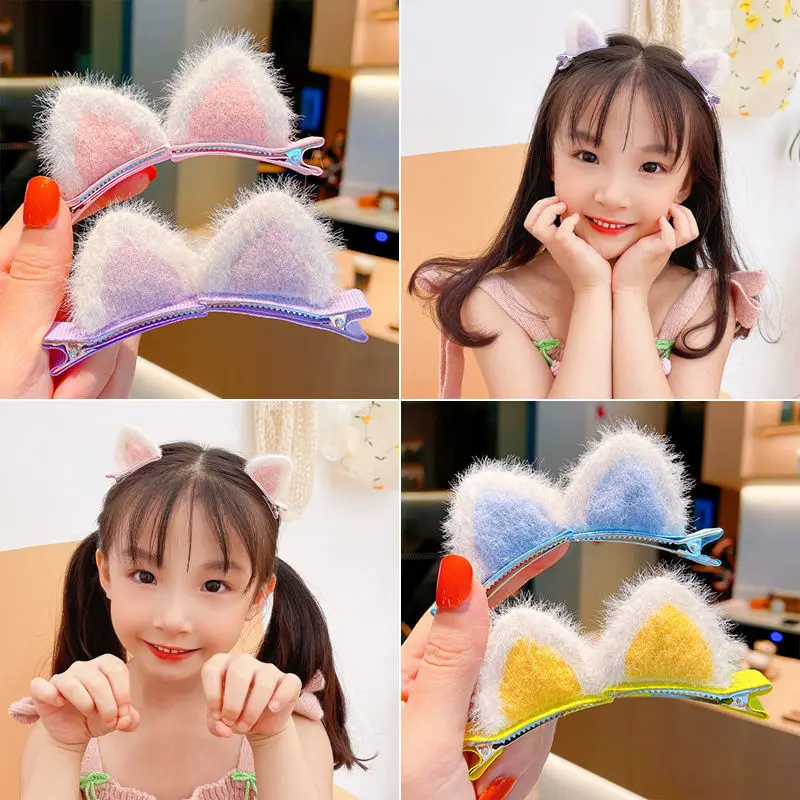 

Children's Cartoon Three-dimensional Cat Ear Hair Clip Plush Edge Clip Little Girl Cute Top Clip Duckbill Clip Kids Gift 1 Pair
