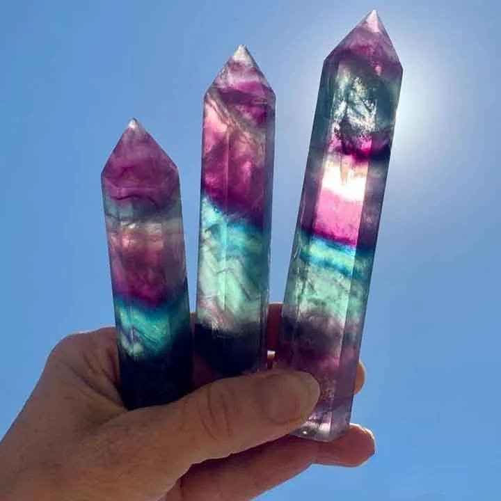 

Natural Hexagonal Crystal Quartz Healing Fluorite Wand Stone Purple Green Gem Rainbow Quartz Jewelry Stone for Gifts Home Decor