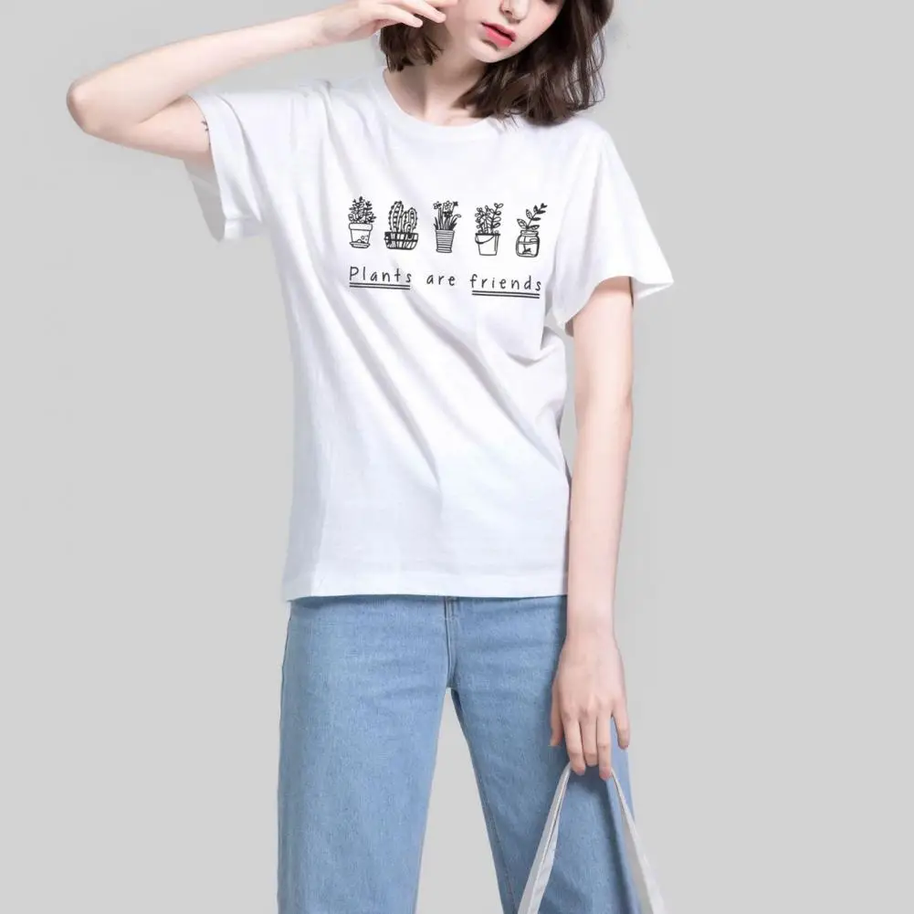

Harajuku White Women T-shirts Casual Cute Bonsai Letter Print Tops Tee Summer Short Sleeve Female T Shirt Tee Shirt For Women