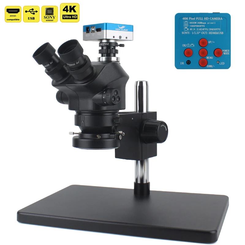 

48MP 4K 1080P HDMI USB Video Camera Simul-Focal 50X-100X Continuous Zoom Stereo Trinocular Microscope CTV Adapter Barlow Lens