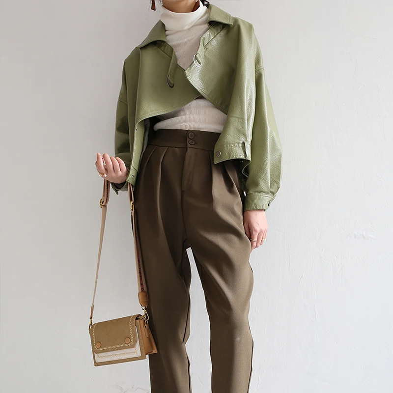 PU Faux Leather Jacket Women's Fashion Loose Lapel Spring / Autumn Motorcycle Motorcycle Jacket Women Streetwear Retro Clothing