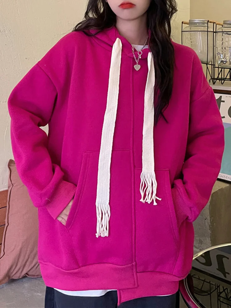 

Зимние новые толстовки, женская одежда y2k, флисовые утепленные однотонные толстовки с капюшоном, толстовка большого размера в стиле Харадзю...