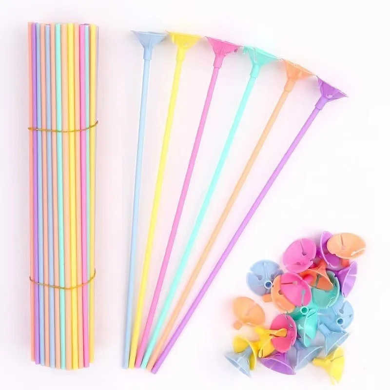 

100Pcs 40cm Latex Balloon Stick Multicolor Plastic Macaron Balloon Holder Cups For Wedding Birthday Party Decoration Accessories