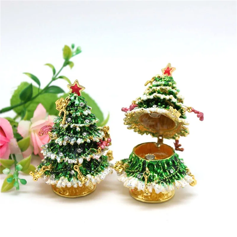 Metal Christmas Traditional Tree Shaped Trinket Jewelry Box