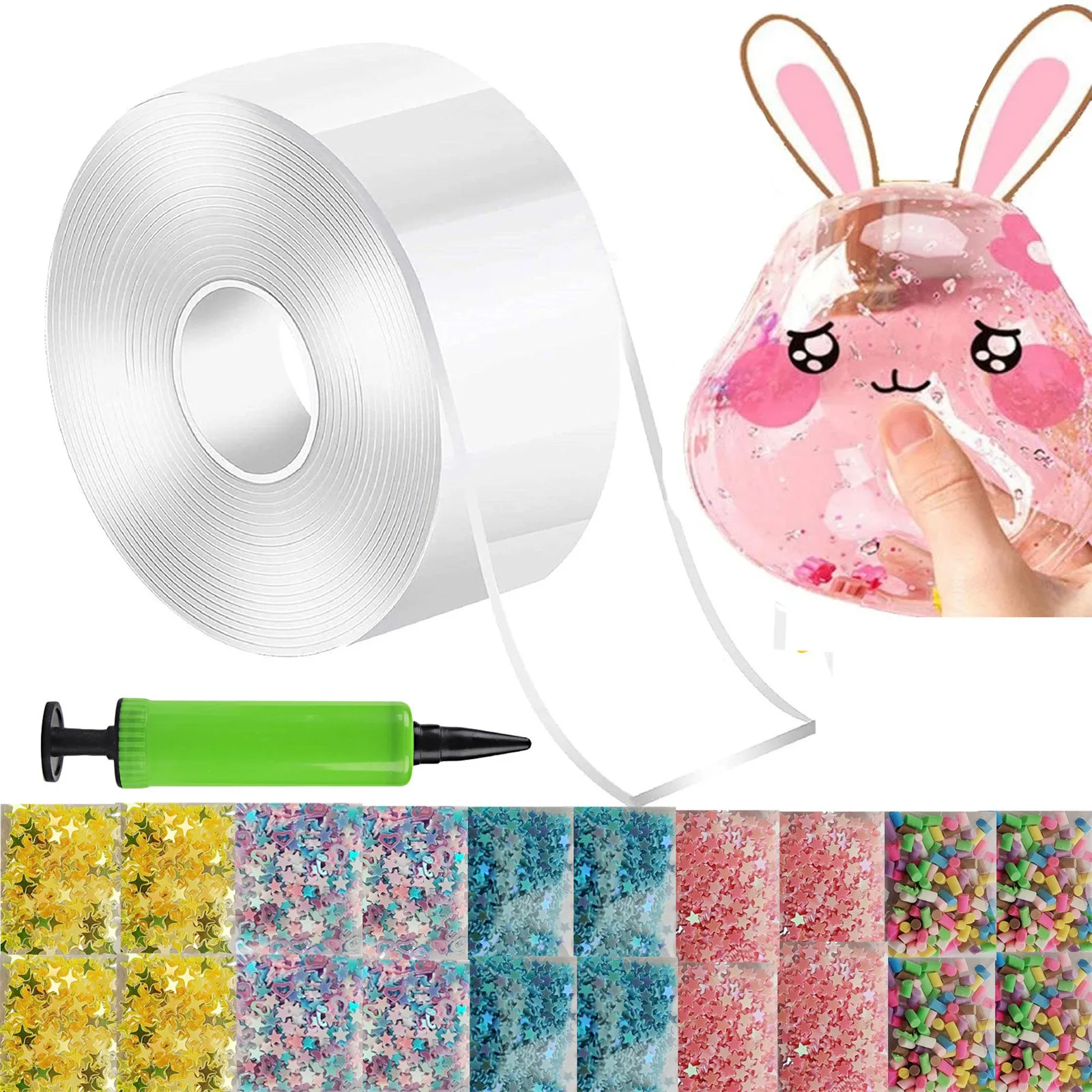 

Nano Tape Bubble Kit, Double Sided Tape Plastic Bubble, Super Elastic Bubble Balloons With Inflator And 20 Pack Bubble Filling