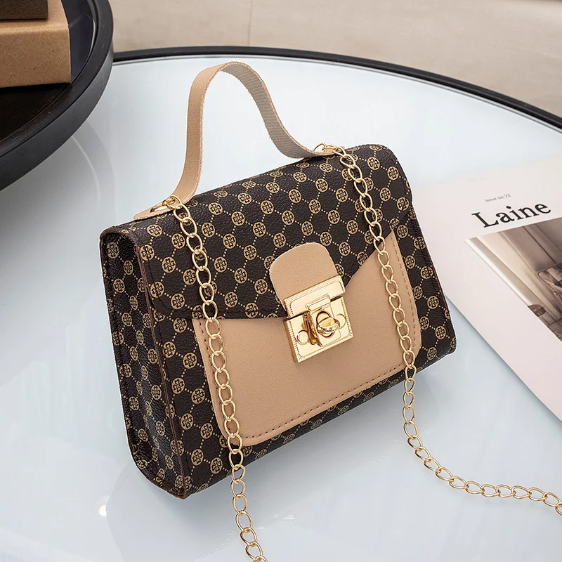 

Stitching Women Summer Shoulder Crossbody Bag Chain PU Leather Female Small Square Bag Clutch Bags Handbags