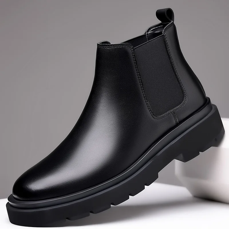 

England style men's leisure genuine leather boots black tide cowboy shoes platform chelsea boot handsome ankle botas masculinas