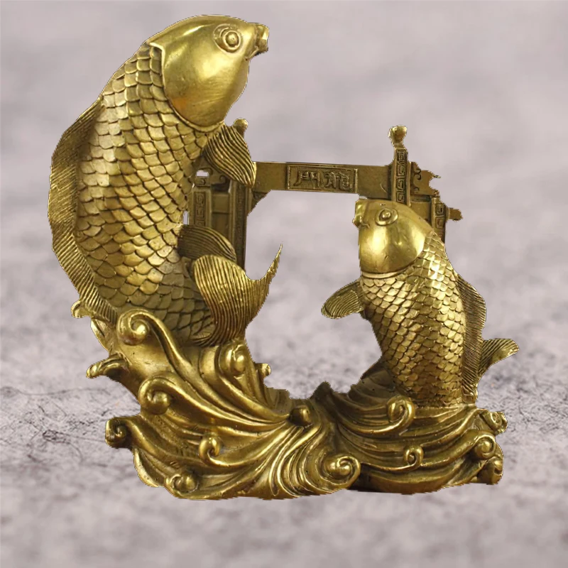 

Золотая Рыба удачи, Переливающаяся через ворота дракона, украшение для офиса и дома, Металлическая статуэтка Будды с животными, статуэтка, п...