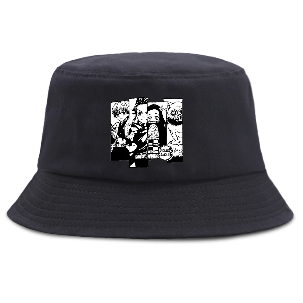 

Women bucket Caps Demon Slayer Japanese Manga Puzzle Cotton panama Hat men Unisex Harajuku Foldable Fishing Bucket Summer Cap
