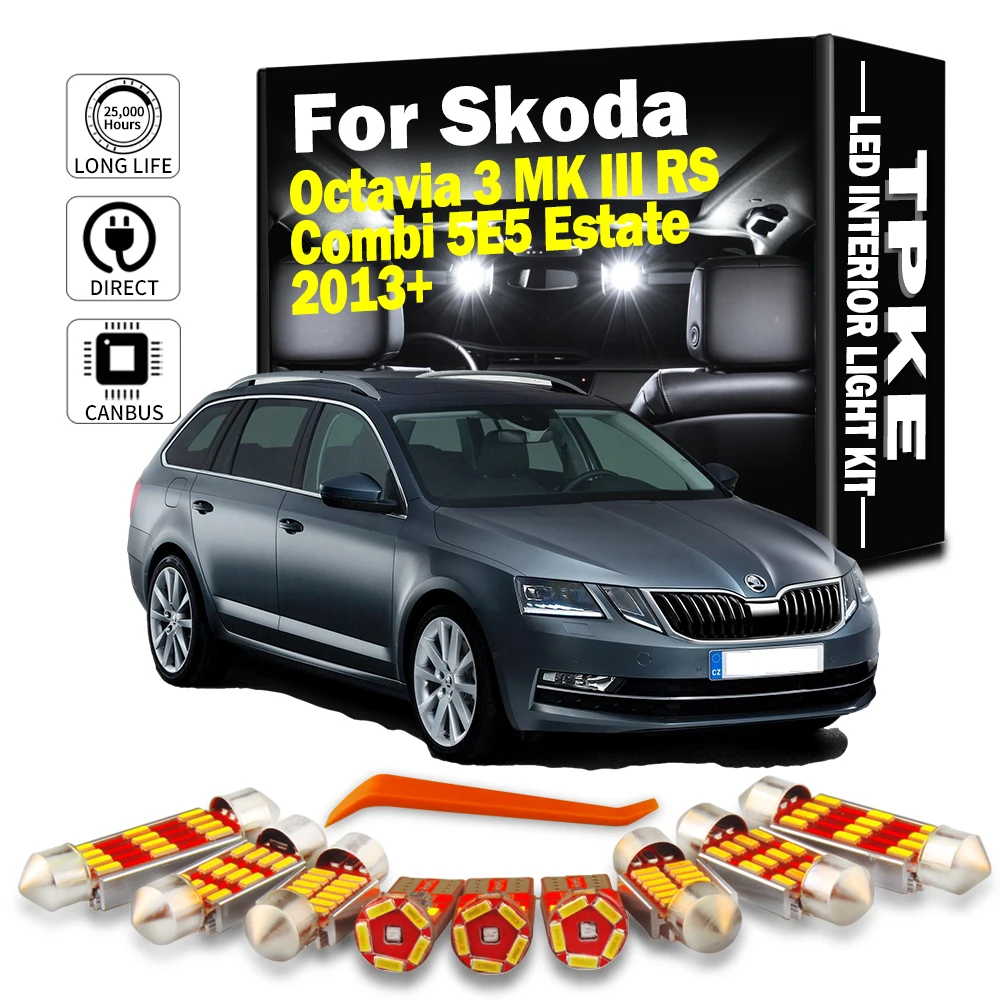 

TPKE 11Pcs Canbus Car LED Lamp Interior Dome Glove Box Map Lights Bulb Kit For Skoda Octavia 3 MK III RS Combi 5E5 Estate 2013+