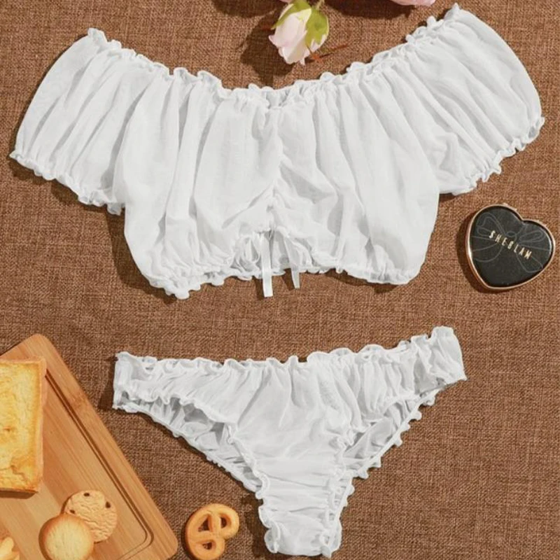 

Комплект женский прозрачный из 2 предметов, Экзотический костюм с оборками и рюшами, на День святого Валентина, 2022