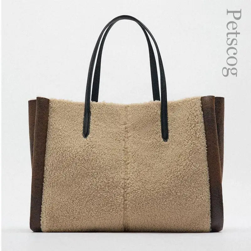 

Винтажная женская сумка-тоут на осень и зиму, цветная плюшевая теплая сумка на плечо в стиле пэчворк, роскошные дорожные сумки-шопперы, вмес...