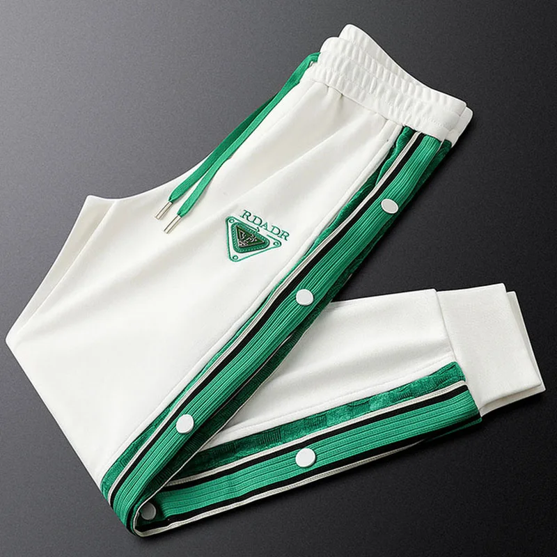 

Light luxury handsome triangle label green side button webbing casual sports pants men's autumn and winter men's sweatpants