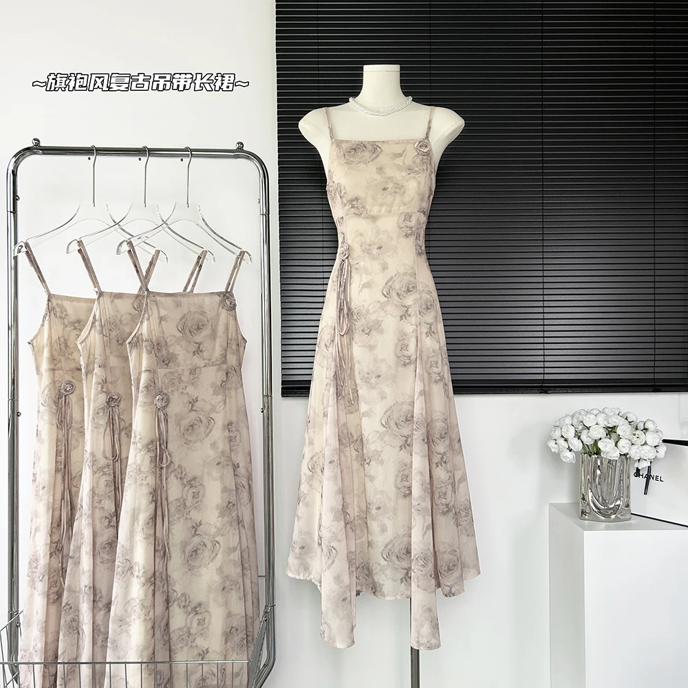 

Винтажное женское платье без рукавов с принтом, летнее женское платье-трапеция на бретелях-спагетти, элегантные женские платья