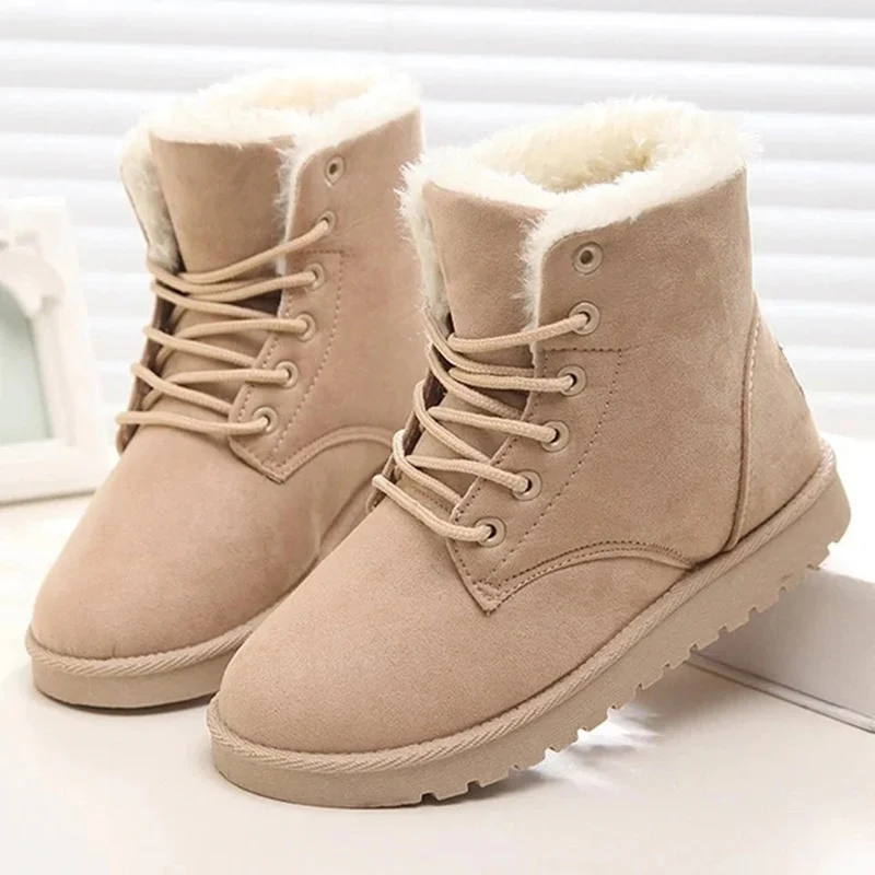 Fluffy Snow Boots Thick Fleece Lined Warm Women Winter Ankle Boots