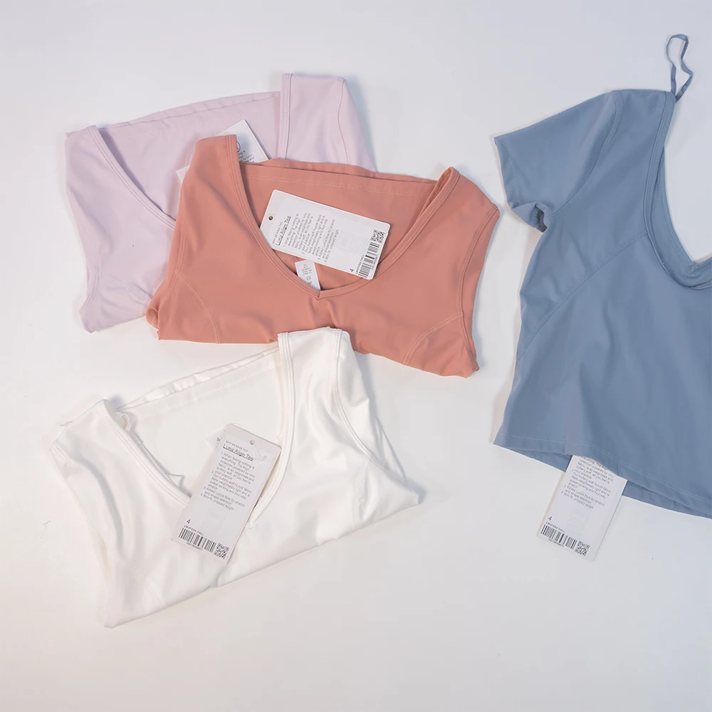 Lulu Women Shirts Sexy Backless Sports Tops Women Fitness Sportswear Crop Tops Gym Clothing Yoga Wear Shorts Sleeve for Summer