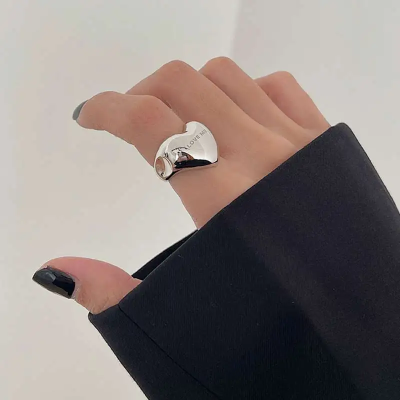 

Silver Color Ring Smooth Heart Metal LOVE ME Letters Open Index Finger Ring Vintage Hip Hop y2k Fashion Party Jewelry Gifts